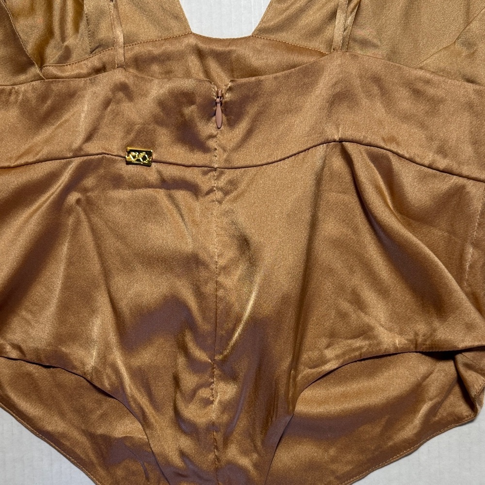 FOR LOVE & LEMONS NWT Champagne Silk Blend Satin Bodysuit Lingerie Deep V Size M - Picture 12 of 15